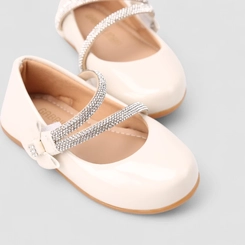 Sapatilha Boneca Bebê Gabrielinha Tiras Dupla Strass Verniz Off White