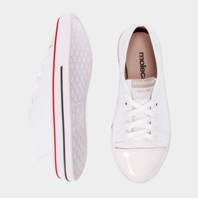 Tênis Casual Feminino Moleca Recorte Verniz Branco