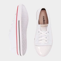 Tênis Casual Feminino Moleca Recorte Verniz Branco