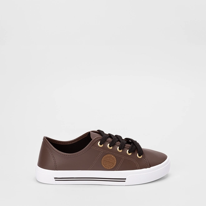 Tênis Casual Feminino Moleca Listras Pespontos Marrom