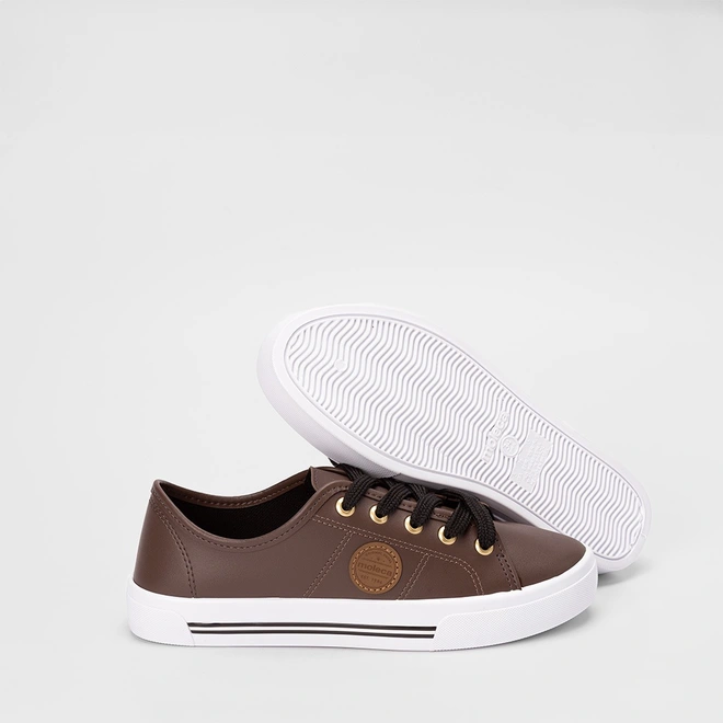 Tênis Casual Feminino Moleca Listras Pespontos Marrom
