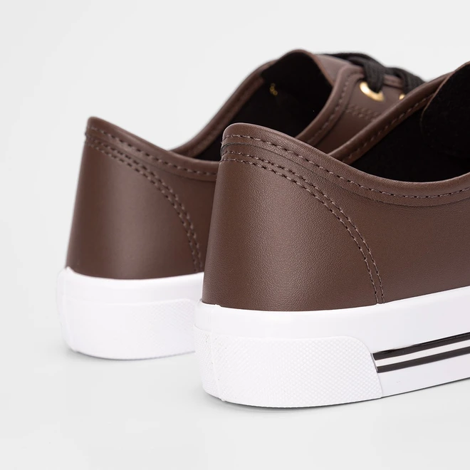 Tênis Casual Feminino Moleca Listras Pespontos Marrom