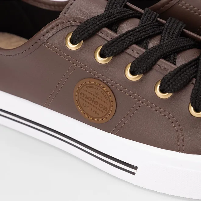 Tênis Casual Feminino Moleca Listras Pespontos Marrom