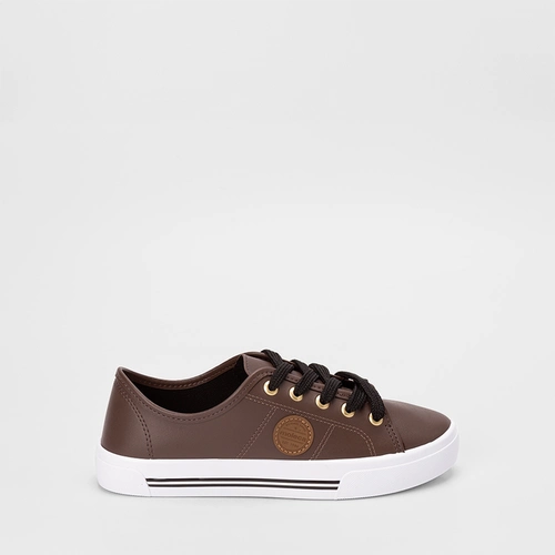 Tênis Casual Feminino Moleca Listras Pespontos Marrom