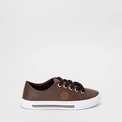 Tênis Casual Feminino Moleca Listras Pespontos Marrom