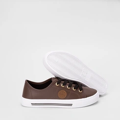 Tênis Casual Feminino Moleca Listras Pespontos Marrom