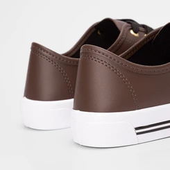 Tênis Casual Feminino Moleca Listras Pespontos Marrom