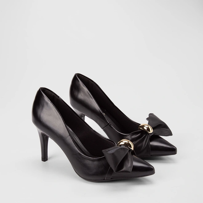 Scarpin Feminino Gabriela Salto Fino Enfeite Bold & Laço Preto