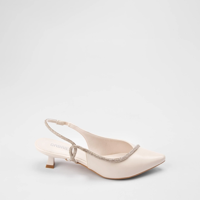 Scarpin Feminino Gabriela Tira Strass Off White