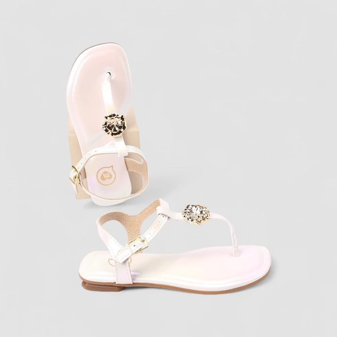 Sandália Infantil Molekinha Enfeite Flor Holográfico Off White