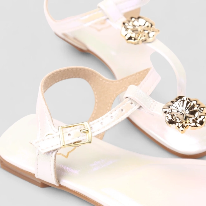 Sandália Infantil Molekinha Enfeite Flor Holográfico Off White