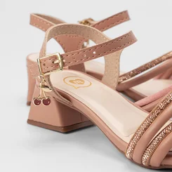 Sandália Infantil Molekinha Detalhe Strass & Cereja Nude