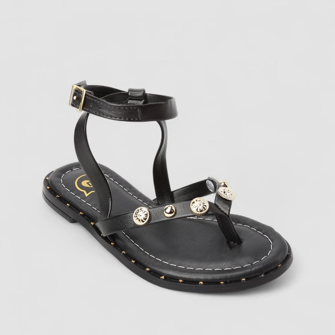 Sandália Infantil Molekinha Tachas Douradas Preto