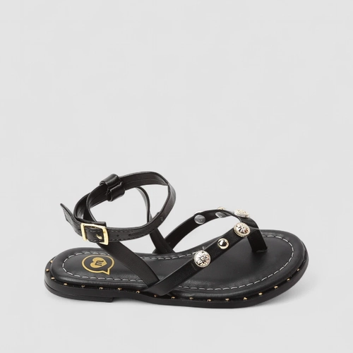 Sandália Infantil Molekinha Tachas Douradas Preto