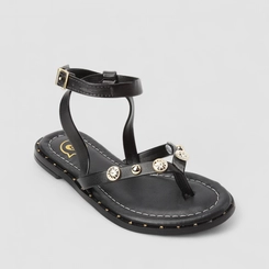 Sandália Infantil Molekinha Tachas Douradas Preto