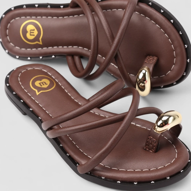 Rasteira Infantil Molekinha Multitiras Bold Marrom