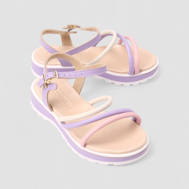 Sandália Infantil Molekinha Tiras Multicolor Lilás & Off White