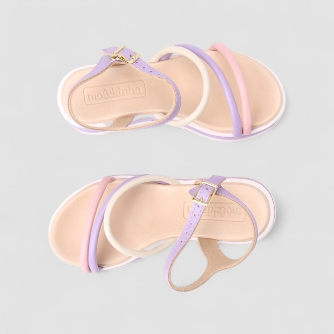 Sandália Infantil Molekinha Tiras Multicolor Lilás & Off White