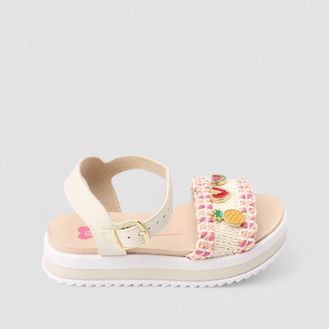 Sandália Infantil Molekinha Ráfia Tira Larga Aplicações Decoradas Off White