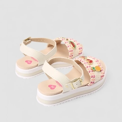 Sandália Infantil Molekinha Ráfia Tira Larga Aplicações Decoradas Off White