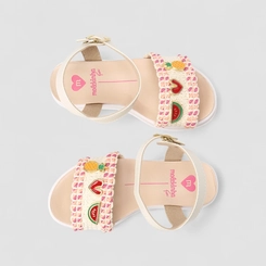 Sandália Infantil Molekinha Ráfia Tira Larga Aplicações Decoradas Off White