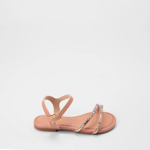 Sandália Infantil Molekinha Tiras Em Strass & Pedraria Nude