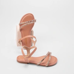 Sandália Infantil Molekinha Tiras Em Strass & Pedraria Nude