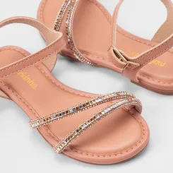 Sandália Infantil Molekinha Tiras Em Strass & Pedraria Nude