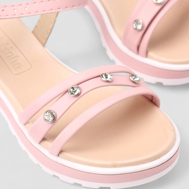 Sandália Infantil Molekinha Multi Tiras Pedraria Rosa