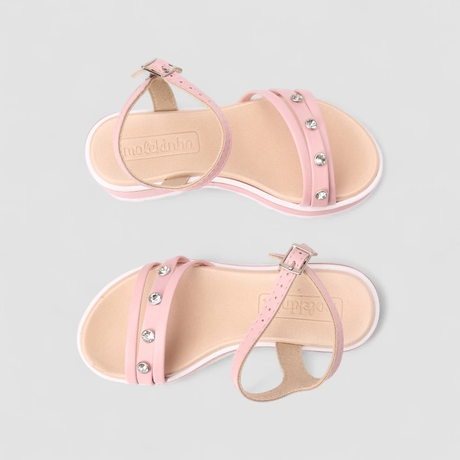 Sandália Infantil Molekinha Multi Tiras Pedraria Rosa