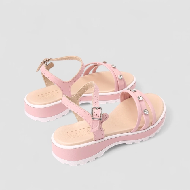 Sandália Infantil Molekinha Multi Tiras Pedraria Rosa