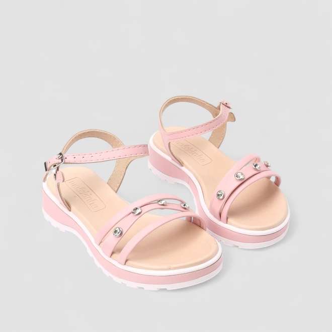 Sandália Infantil Molekinha Multi Tiras Pedraria Rosa
