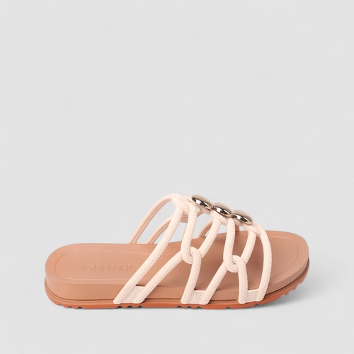 Tamanco Feminino Grendha Tiras Entrelaçadas Detalhe Metalizado Off White