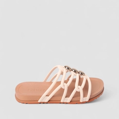 Tamanco Feminino Grendha Tiras Entrelaçadas Detalhe Metalizado Off White