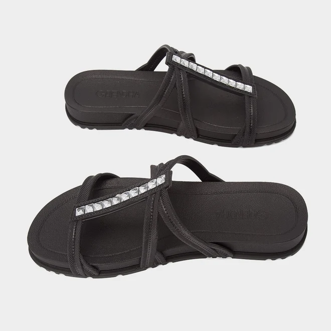 Tamanco Rasteiro Feminino Grendha Detalhe Pedraria Preto