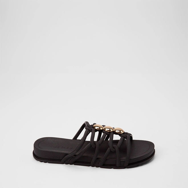 Rasteira Feminina Grendha Multitiras Detalhe Esferas Preto