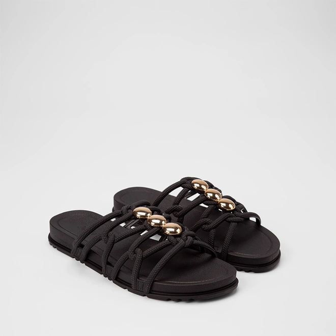 Rasteira Feminina Grendha Multitiras Detalhe Esferas Preto