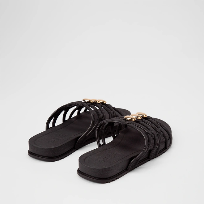 Rasteira Feminina Grendha Multitiras Detalhe Esferas Preto