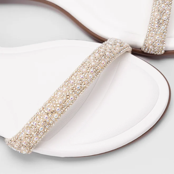 Sandália Feminina Beira Rio Amarração Strass & Pérola Branco