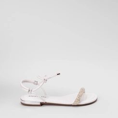 Sandália Feminina Beira Rio Amarração Strass & Pérola Branco