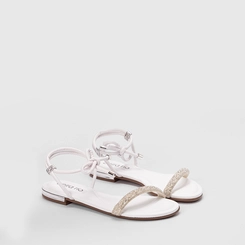Sandália Feminina Beira Rio Amarração Strass & Pérola Branco