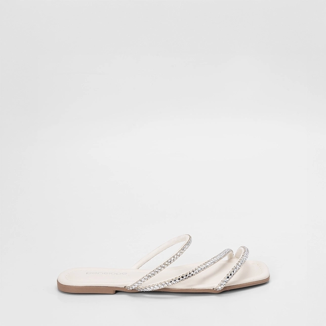 Rasteira Feminina Penélope Tiras Strass Off White