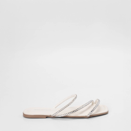 Rasteira Feminina Penélope Tiras Strass Off White