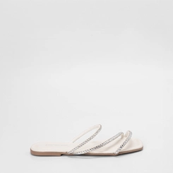 Rasteira Feminina Penélope Tiras Strass Off White