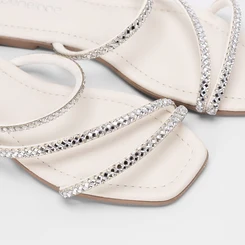 Rasteira Feminina Penélope Tiras Strass Off White