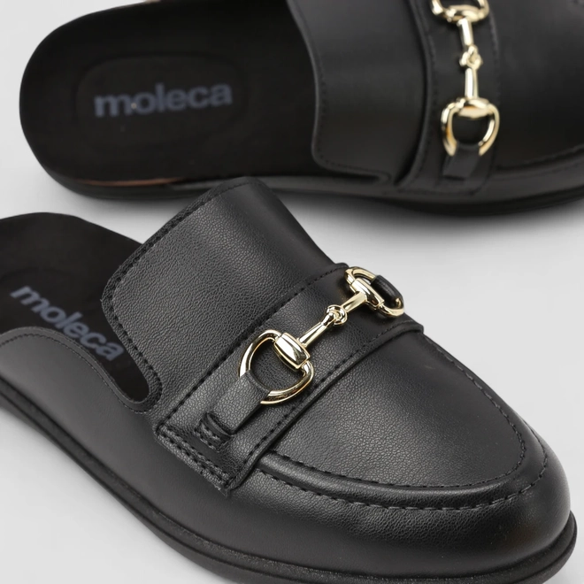 Mule Feminina Moleca Metalizado Preto
