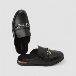 Mule Feminina Moleca Metalizado Preto