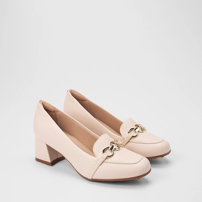 Scarpin Feminino Modare Ultraconforto Salto Bloco Detalhe Corrente Off White