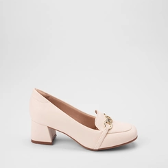 Scarpin Feminino Modare Ultraconforto Salto Bloco Detalhe Corrente Off White