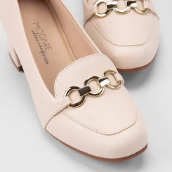 Scarpin Feminino Modare Ultraconforto Salto Bloco Detalhe Corrente Off White